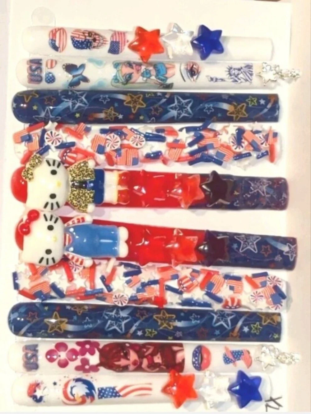 Hand CRAFTED 6XL Patriotic Red, White & Blue Press-On Nails - Star & Flag